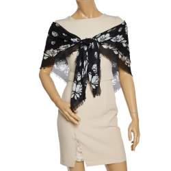 Pre Owned Alexander McQueen Black Floral Skull Modal Scarf