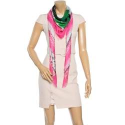 Pre Owned Alexander McQueen Pink Panther Skull Print Modal Silk Scarf