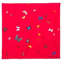 Pre Owned Alexander McQueen X Damien Hirst Pink Butterfly Print Silk Scarf