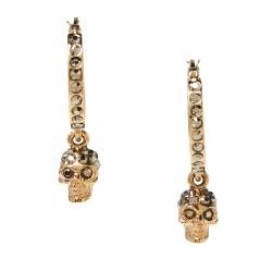 Pre Owned Alexander McQueen Skull Motif Crystal Embellished Gold Tone Drop Earrings
