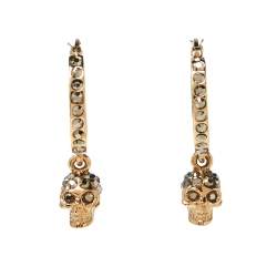 Pre Owned Alexander McQueen Skull Motif Crystal Embellished Gold Tone Drop Earrings