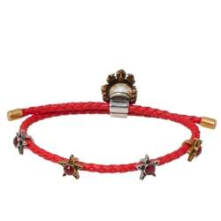 Alexander McQueen Crowned Skull Motif Crystal Two Tone Leather Bracelet