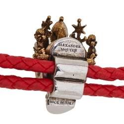 Alexander McQueen Crowned Skull Motif Crystal Two Tone Leather Bracelet