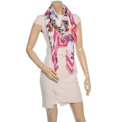 Pre Owned  Alexander McQueen Pink Butterfly Print Modal Square Scarf 