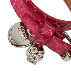 Alexander McQueen Pink Snakeskin Double Wrap Skull Bracelet