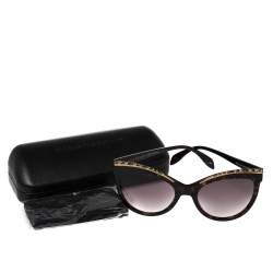 Pre Owned Alexander McQueen Blonde Havana/ Purple AM0181S Crystal Cateye Sunglasses