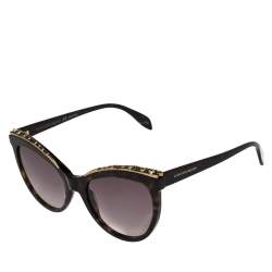 Pre Owned Alexander McQueen Blonde Havana/ Purple AM0181S Crystal Cateye Sunglasses