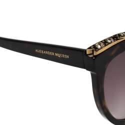 Pre Owned Alexander McQueen Blonde Havana/ Purple AM0181S Crystal Cateye Sunglasses