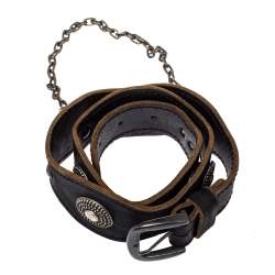 مملوكة مسبقًا Alexander McQueen Black Leather Chain Detail Buckle Belt 75CM