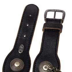 مملوكة مسبقًا Alexander McQueen Black Leather Chain Detail Buckle Belt 75CM