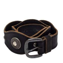 مملوكة مسبقًا Alexander McQueen Black Leather Chain Detail Buckle Belt 75CM