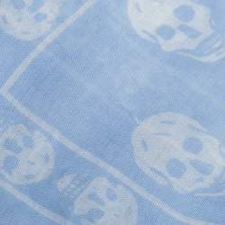 Alexander McQueen Powder Blue Skull Print Silk & Modal Scarf