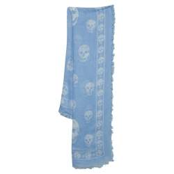 Alexander McQueen Powder Blue Skull Print Silk & Modal Scarf