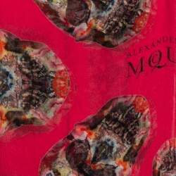 Pre Owned Alexander McQueen Pink Skull Print Crepe Silk Scarf