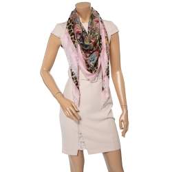 Alexander McQueen Pink Floral Leopard Print Modal & Silk Scarf