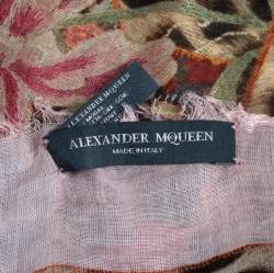 Alexander McQueen Pink Floral Leopard Print Modal & Silk Scarf