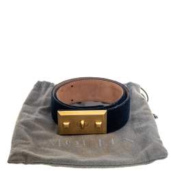 مملوكة مسبقًا Alexander McQueen Navy Blue Velvet Buckle Waist Belt 65CM