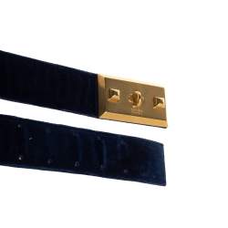 مملوكة مسبقًا Alexander McQueen Navy Blue Velvet Buckle Waist Belt 65CM
