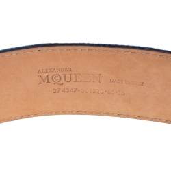 مملوكة مسبقًا Alexander McQueen Navy Blue Velvet Buckle Waist Belt 65CM