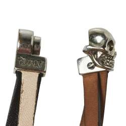 Alexander McQueen Bicolor Layered Leather Double Wrap Skull Bracelet