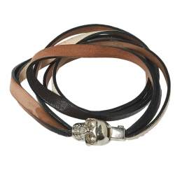 Alexander McQueen Bicolor Layered Leather Double Wrap Skull Bracelet