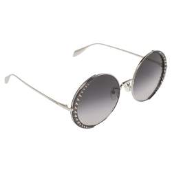 Alexander McQueen Grey/Silver Metal Studded AM0311S Gradient Round Sunglasses  Alexander McQueen