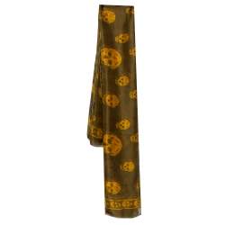 Pre Owned Alexander McQueen Olive Green Skull Print Silk Scarf