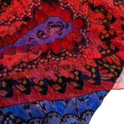 Alexander McQueen Red & Blue Rainbow Wings Print Silk Chiffon Scarf