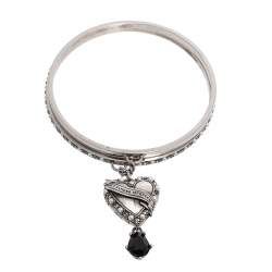 Alexander McQueen Antique Silver Tone Heart Locket Charm Layered Bangle Bracelet