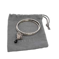 Alexander McQueen Antique Silver Tone Heart Locket Charm Layered Bangle Bracelet