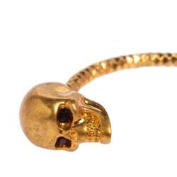 Alexander McQueen Twin Skull Gold Tone Open Cuff Bracelet 