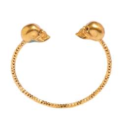 Alexander McQueen Twin Skull Gold Tone Open Cuff Bracelet 