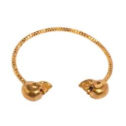 Alexander McQueen Twin Skull Gold Tone Open Cuff Bracelet 
