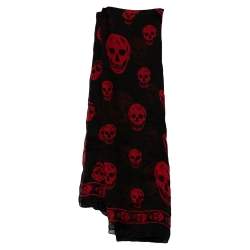 Alexander McQueen Black & Red Skull Print Silk Chiffon Scarf