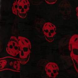 Alexander McQueen Black & Red Skull Print Silk Chiffon Scarf