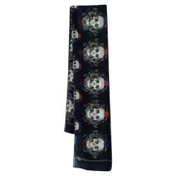 Alexander McQueen Grey Floral Skull Print Silk Scarf