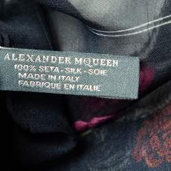 Alexander McQueen Grey Floral Skull Print Silk Scarf
