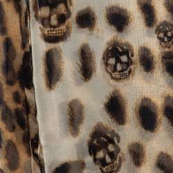 مملوكة مسبقًا Alexander McQueen Brown Leopard Skull Print Silk Scarf