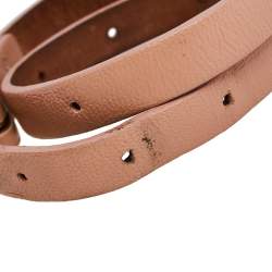 Pre Owned Alexander McQueen Skull Charm Pink Leather Gold Tone Double Wrap Bracelet 