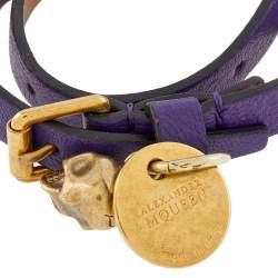 مملوكة مسبقًا Alexander McQueen Skull Charm Purple Leather Double Wrap Bracelet