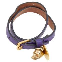 مملوكة مسبقًا Alexander McQueen Skull Charm Purple Leather Double Wrap Bracelet