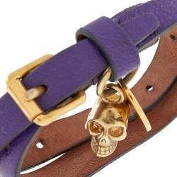 مملوكة مسبقًا Alexander McQueen Skull Charm Purple Leather Double Wrap Bracelet