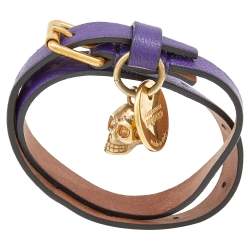 مملوكة مسبقًا Alexander McQueen Skull Charm Purple Leather Double Wrap Bracelet