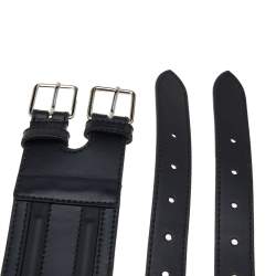 مملوكة مسبقًا Alexander McQueen Black Leather Double Buckle Waist Belt 70CM