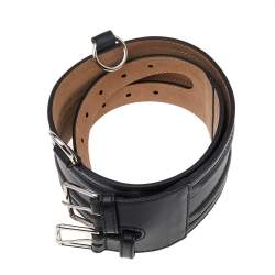 مملوكة مسبقًا Alexander McQueen Black Leather Double Buckle Waist Belt 70CM