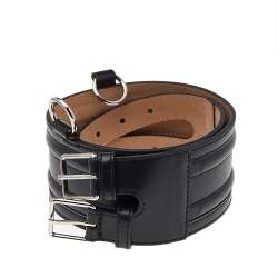 مملوكة مسبقًا Alexander McQueen Black Leather Double Buckle Waist Belt 70CM