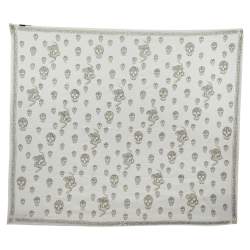 Pre Owned Alexander McQueen Off White Skull Printed Silk Scarf