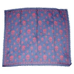 Alexander McQueen Blue Skull Print Modal Blend Scarf