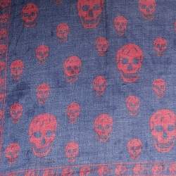 Alexander McQueen Blue Skull Print Modal Blend Scarf