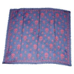 Alexander McQueen Blue Skull Print Modal Blend Scarf